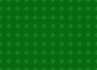 Seamless pattern for St. Patrick's day with geometric print. Green stylish background with clover, shamrock. Backdrop for the festive decoration of modern banners, cards, packaging and wallpaper.