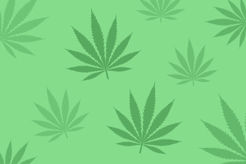 Vector green Cannabis leaves background. Also known as marijuana is a psychoactive drug from the Cannabis plant used for medical or recreational purposes.