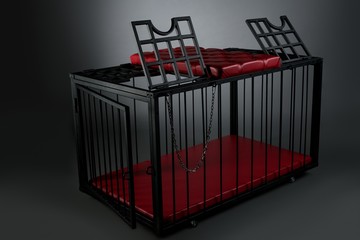 BDSM cage cage with chain and pillows