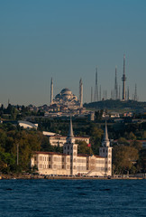 The new Camlica Mosque can be seen from the Bosporus in Istanbul, Turkey