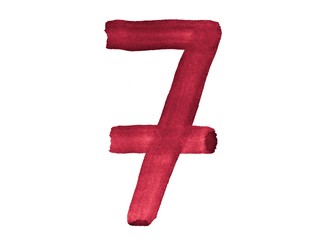 Fototapeta premium Watercolor numbers, hand-drawn by brush. Burgundy vintage symbol. Template for greetings, design, postcards, decoration.