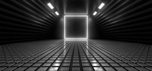 Obraz premium Beautiful composition of white neon lights on a black background. 3d rendering image.