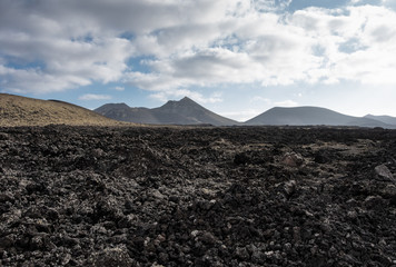 Volcanic landscape of Timanfaya National Park on island Lanzarote