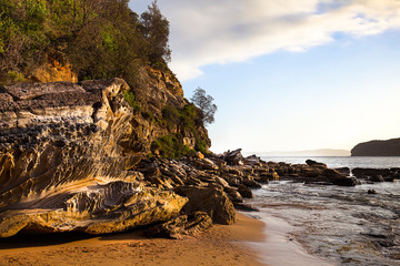Rock pattern at Bouddi Beach at sunset