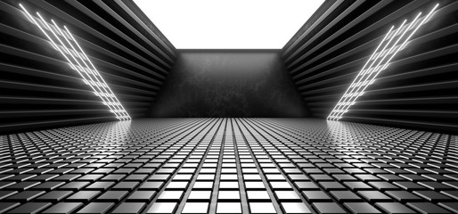 Naklejka premium Beautiful composition of white neon lights on a black background. 3d rendering image.