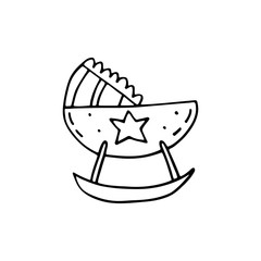 Cradle, baby care cute hand drawn doodle vector illustration, sticker, icon, design element. Black monochrome design. Isolated on white background. Easy to change color. Decorative element. Coloring. 