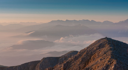 Mountain summer. Sunset. Rocky landscape