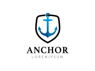 Anchor and shield logo template design, icon, symbol