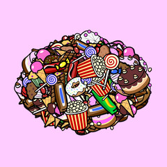 Haufen Cartoon Süßigkeiten und Süßwaren