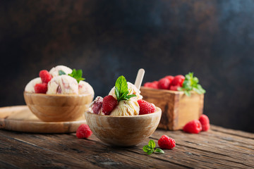 Summer ice cream with raspberry