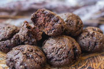 Homemade backed chocolate cookies. Vegan healthy dietary food