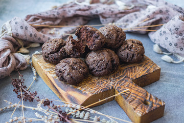 Homemade backed chocolate cookies. Vegan healthy dietary food