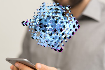 cloud connected to many objects on a virtual screen.