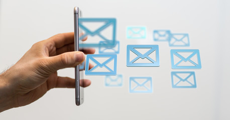 Hand with an email icon 3d