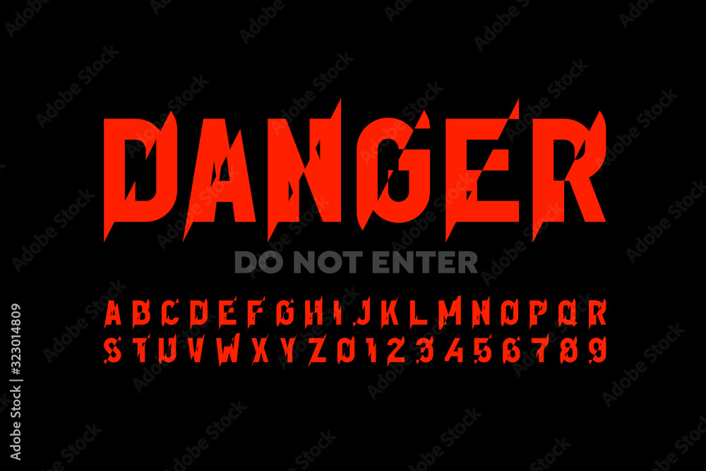 Poster hight voltage style font design, alphabet letters and numbers