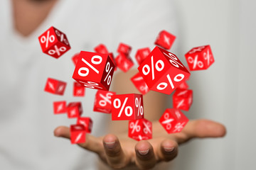 percent shopping digital in hand 3d.