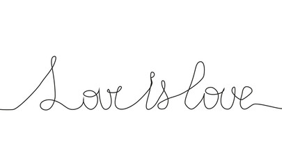 Love is love. LGBT phrase solid line. Homosexual one line drawing concept.
