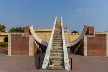 Jantar Mantar astronomical observatory park, Astronomical instruments at Jantar Mantar observatory, UNESCO heritage site, Jaipur, Rajasthan, India.