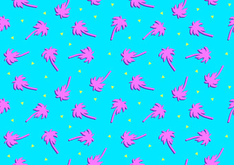Vector illustration of seamless background with pink palm trees in nineties style