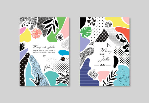 Card Layout Set with Textures and Floral Elements