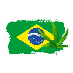 Brazil flag with realistic cannabis