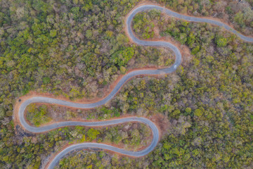 Beautiful of curved road on the mountain. Phetchaburi Thailand