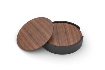 Blank promotional coaster with holder for branding, 3d render illustration.