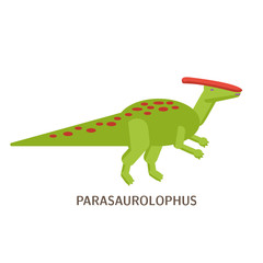 Simple flat style icon of Parasaurolophus with text. Pictogram of dinosaur for print on t-shirt or design card.