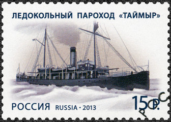 RUSSIA - 2013: shows Icebreaker Taymyr, dedicated The 100th Anniversary of the Discovery of the...