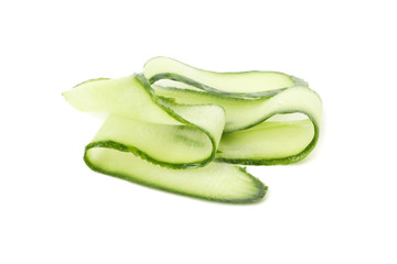 Fresh cucumber curls isolated on white background