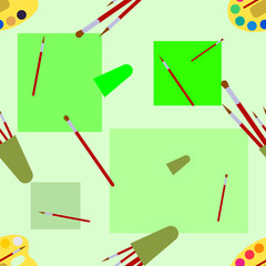 seamless bright paint brushes pattern in flat style