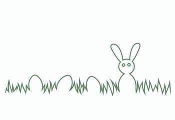 Happy Easter Bunny and eggs in the grass. Easter Egg Hunt theme.