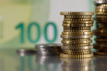 Euro coins which have been stacked