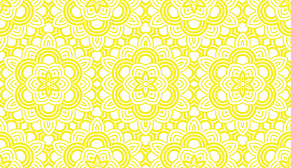Flower geometric pattern. Seamless vector background. White and yellow ornament
