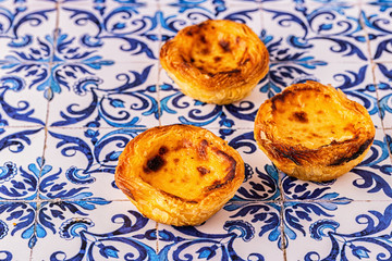 Egg tart, traditional Portuguese dessert, pastel de nata.