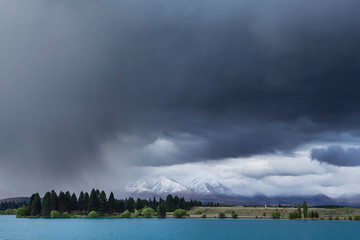 Highway 8 near Twizel.  Lake Ruataniwha. Ben Ohau. New Zealand