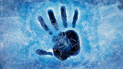 Human hand print in frozen background