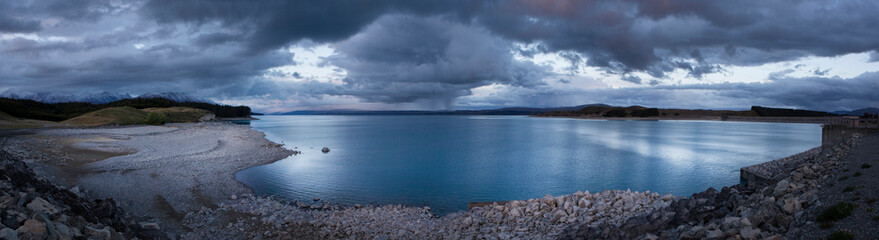 Lake Pukaki Mount Cook New Zealand Clouds Evening light panorama