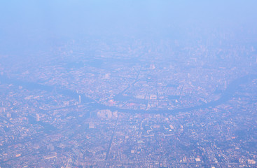 landscape look down from the airplane, weather was dust smoke Bangkok, Thailand