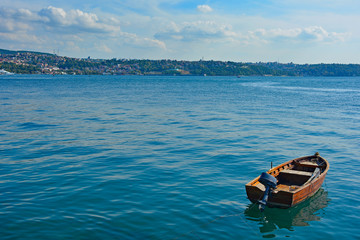 An old wooden boat in the waters of Beykoz on the Asian side of Istanbul, Turkey