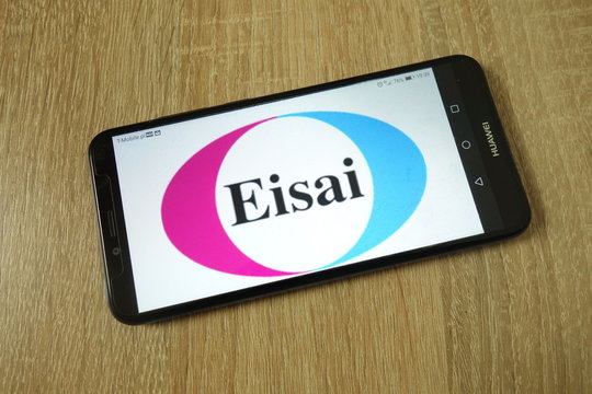 KONSKIE, POLAND - June 11, 2019: Eisai Co Ltd company logo on mobile phone