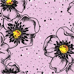 Foto op Plexiglas Seamless pattern with poppy flowers. Drawing watercolor. Spray paint. Drawing by hand in vintage style. © RantGoil