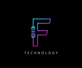 Electrical F Letter Icon Design With Carbon Resistor Shape.