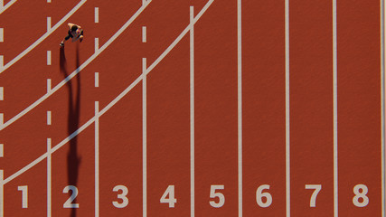 Woman running on athletic track 
