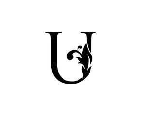 Luxury U Letter Logo. Black Floral U With Classy Leaves Shape design perfect for Boutique, Jewelry, Beauty Salon, Cosmetics, Spa, Hotel and Restaurant Logo. 