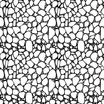 Seamless pattern with sea stones. Drawing by hand with a paint texture. Large and small stones. Stylish multicolored background.