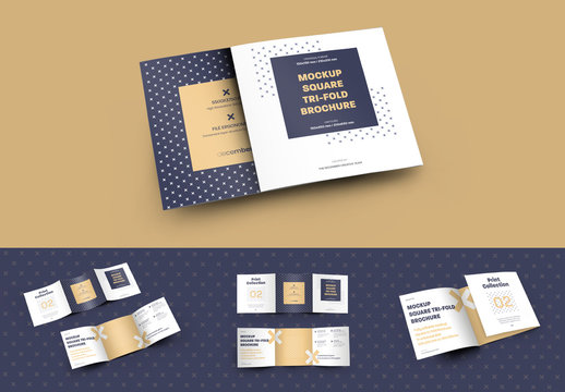 5 Mockup Set Square Tri-Fold Brochures