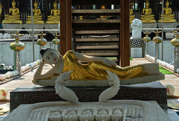 Laying Buddha statue in Seema Malaka Buddhist temple, Colombo, Sri Lanka