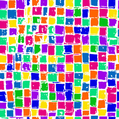 Vector multi-colored pattern. Abstract bright pattern in the form of squares of various shapes for childrens parties, print, textiles, ceramics, web. Rainbow color pattern.