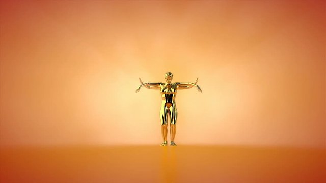 Beautiful golden woman belly dancing, hypnotical mirror moves, Luma Matte attached